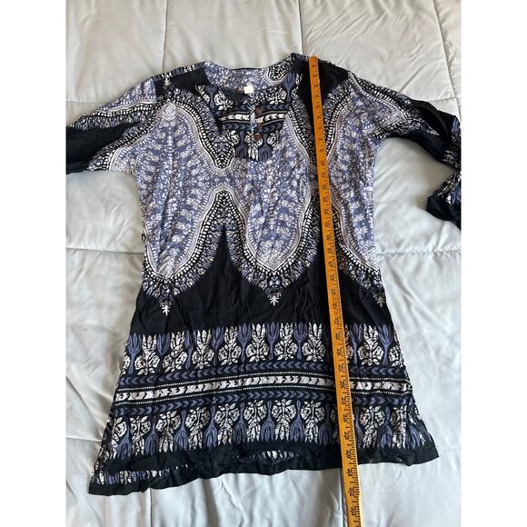 No brand blue and black boho beach coverup high slit on‎ sides 100% cotton sz XL - Picture 1 of 5